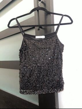 Mango Black Sequin Spaghetti-Strap Camisole